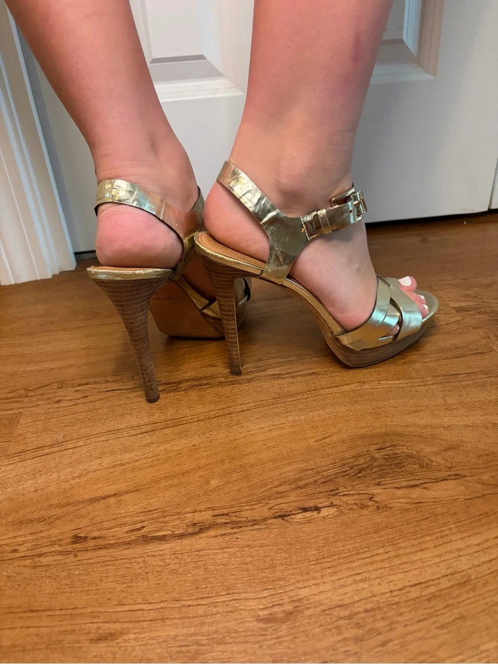 Coach Metallic Gold Strappy Platform Heels